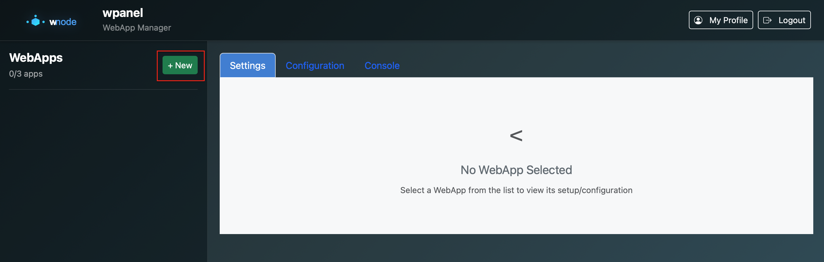 Creating a web app on wpanel AppManager