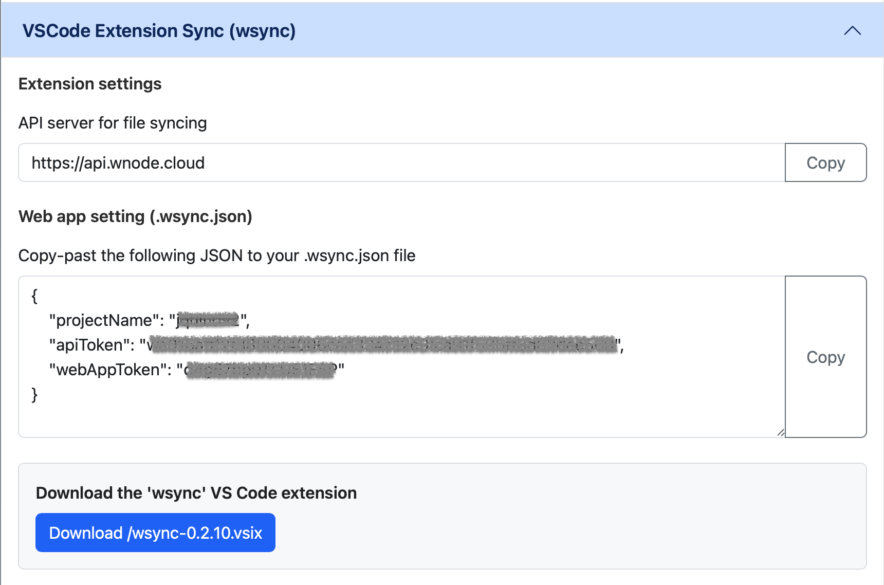 VSCode Extension Sync (wsync) settings in wpanel